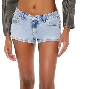 Forever 21 Womens Light Blue Denim Shorts 27 Embroidered Festival Boho Mini